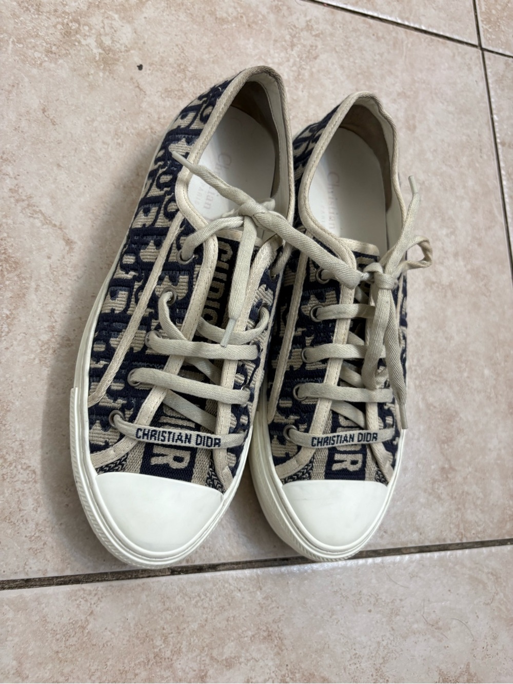 Dior Navy and Beige Logo Low-Top Sneakers